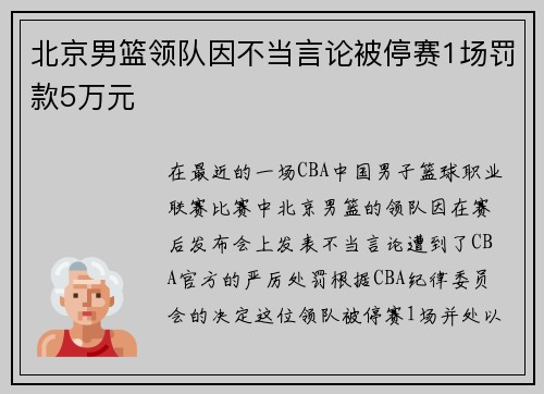 北京男篮领队因不当言论被停赛1场罚款5万元